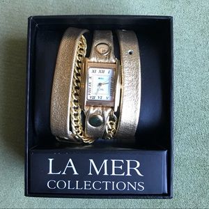 La Mer Metallic Gold Leather Wrap Watch